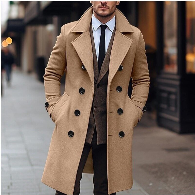 Men Mid-length Double-breasted Windbreaker British Thick Woolen Coat Slim Winter - Picture 15 of 16