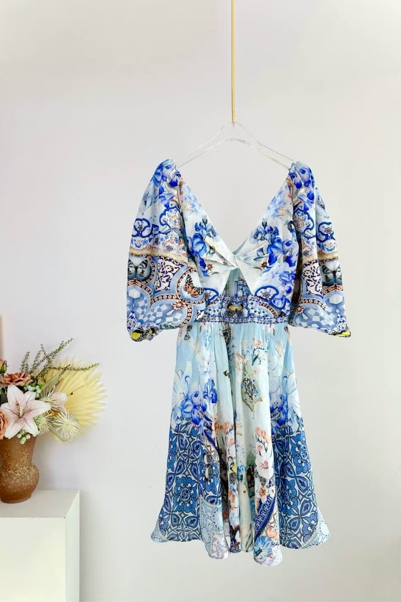 CAMILLA Damen Kleid Urlaubsstil Blumen Seide kurzer Rock Baumwolle langer Rock - Bild 5 von 7