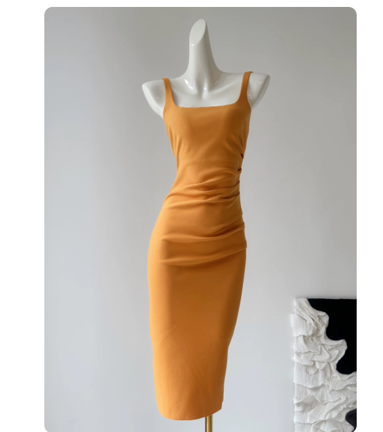 Dopamine! Elastic tight fitting bodysuit dress slim square neckline camisole NEW