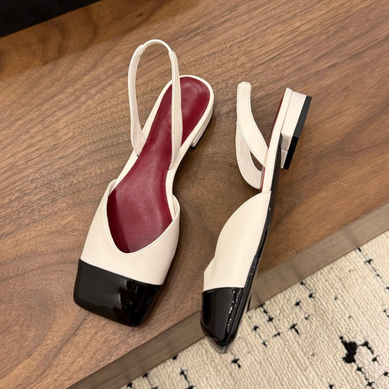 Retro Color Matching Square-Headed High-Heeled Sandals Baotou Thick-Heeled 35-41