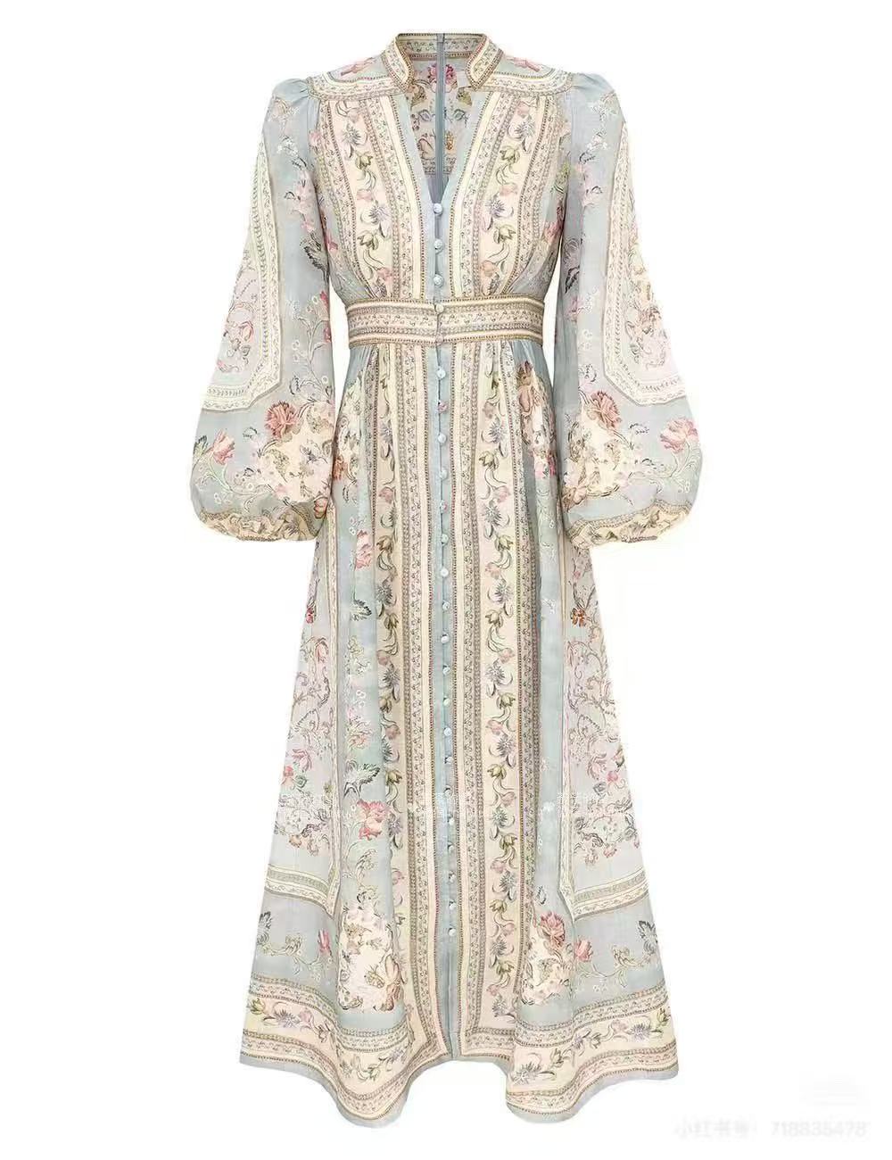 2026 spring and summer retro floral printed suspenders fishtail dress long skirt