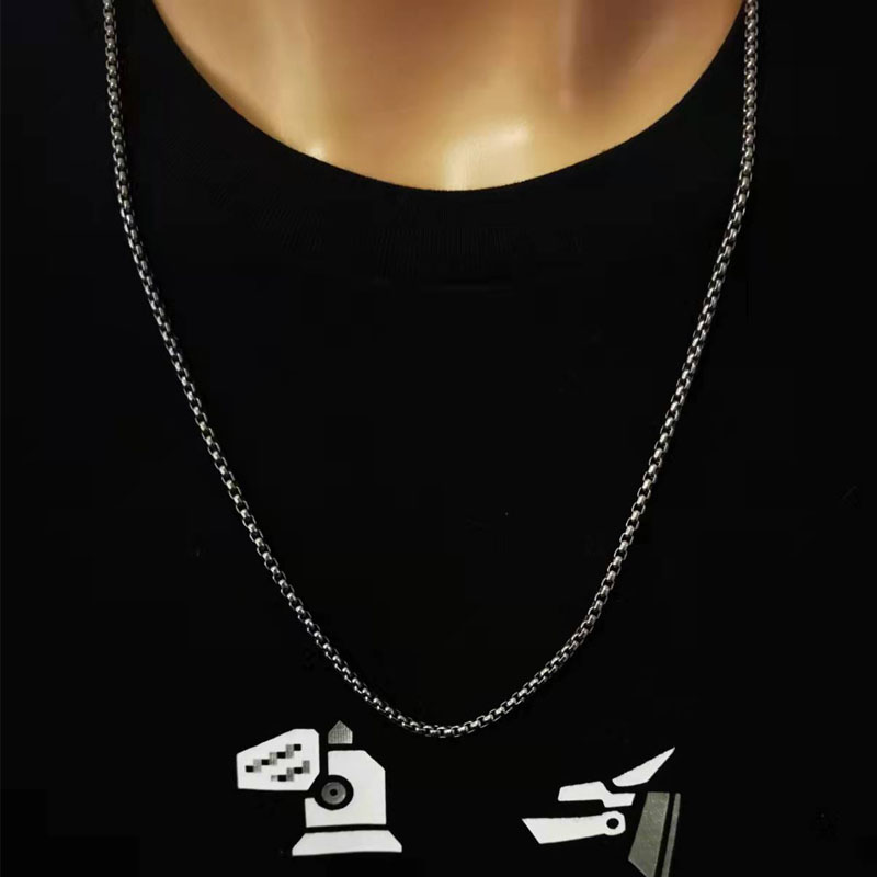 Unisex Pure Titanium Necklace 3mm Box Chain Anti-allergy Length 24'' 26'' 28'' - Picture 8 of 10