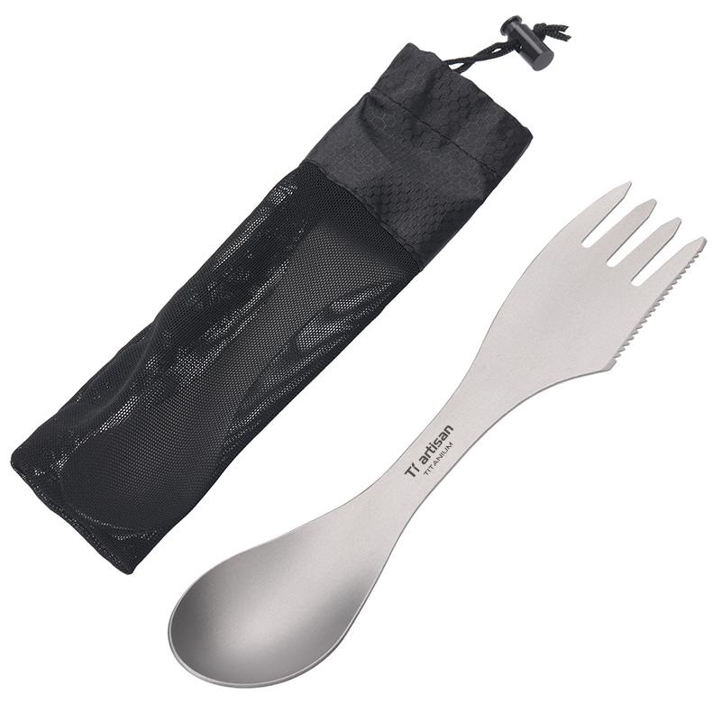 Pure Titanium Fork Spoon Knife 3 in 1 Spork Camping Backpacking Tableware Gift - Picture 11 of 12