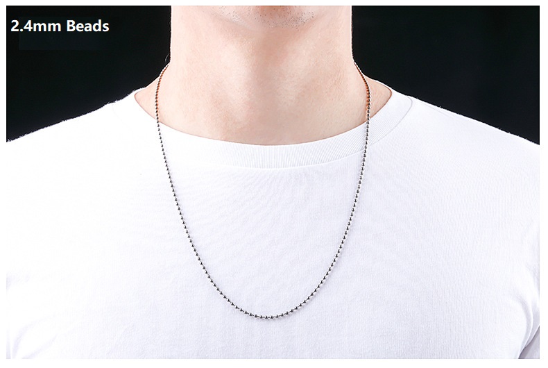 Pure Titanium Bead Ball Chain Necklace Men Women 25.6in Length 2.4mm 3.0mm Beads - Picture 14 of 15