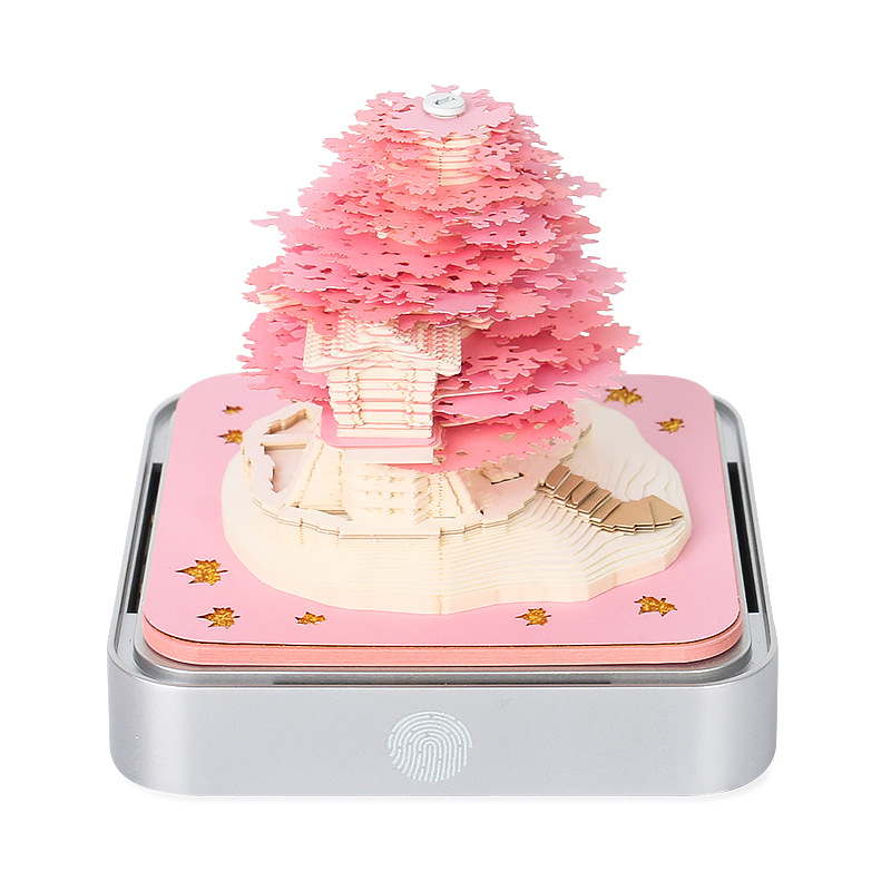 3D Desk Calendar 2024 With Lights Paper Carving Art Notepad Memo Pad Tree House