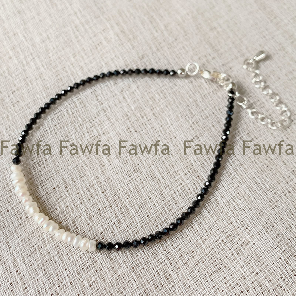 Faceted 3mm Round Black Spinel Gems Natural Freshwater Baroque Pearl Bracelet7.5 - Picture 8 of 11