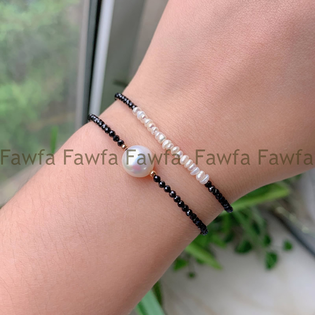 Faceted 3mm Round Black Spinel Gems Natural Freshwater Baroque Pearl Bracelet7.5 - Picture 10 of 11