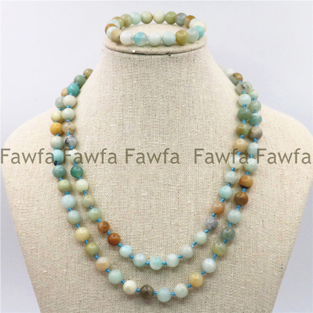 Natural 6-10mm Multicolor Amazonite Round Gemstone Beads Necklace Bracelet Set