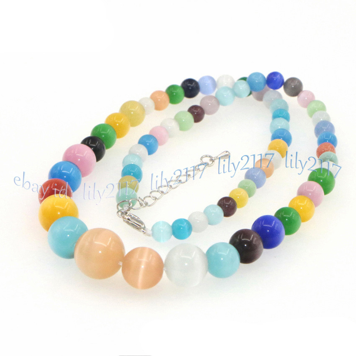 6-14mm Multicolor Mexican Opal Cat's Eye Gemstone Round Beads Necklace 14-36'' - Picture 13 of 31