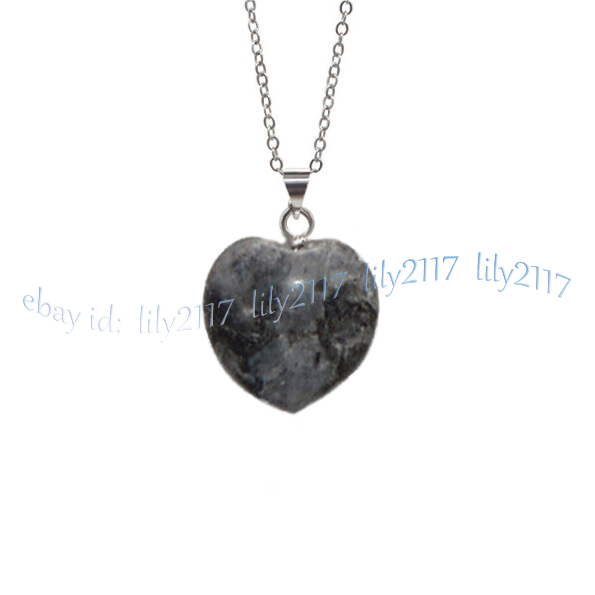 Natural Black Labradorite Heart Pendant Necklace Earrings Set Silver Chain 17'' - Picture 8 of 9
