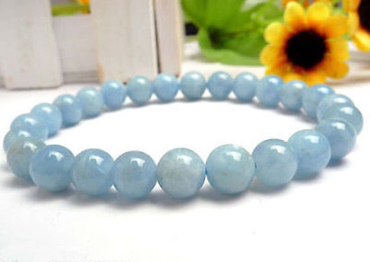 Natural Light Blue Aquamarine 6/8/10/12mm Round Gems Beads Elastic Bangle 7.5'' - Picture 7 of 8