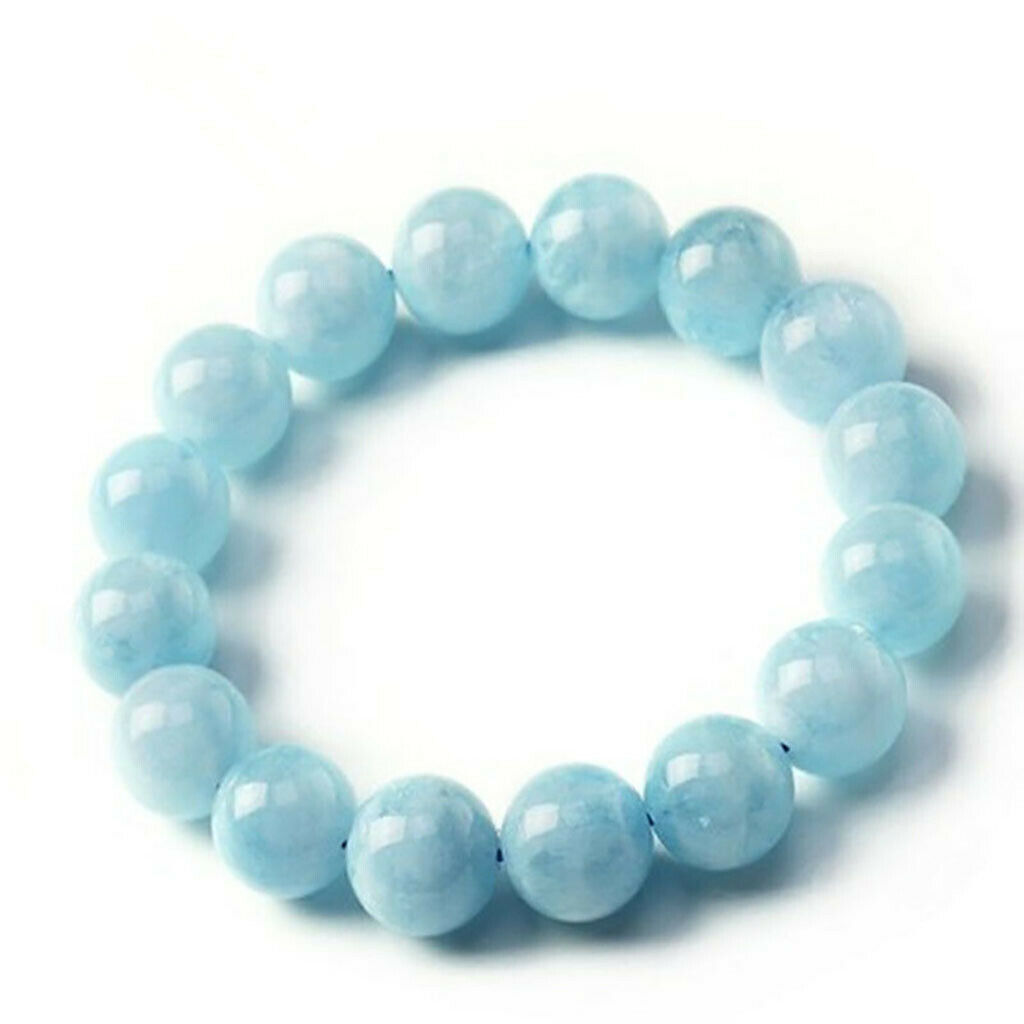 Natural Light Blue Aquamarine 6/8/10/12mm Round Gems Beads Elastic Bangle 7.5'' - Picture 8 of 8