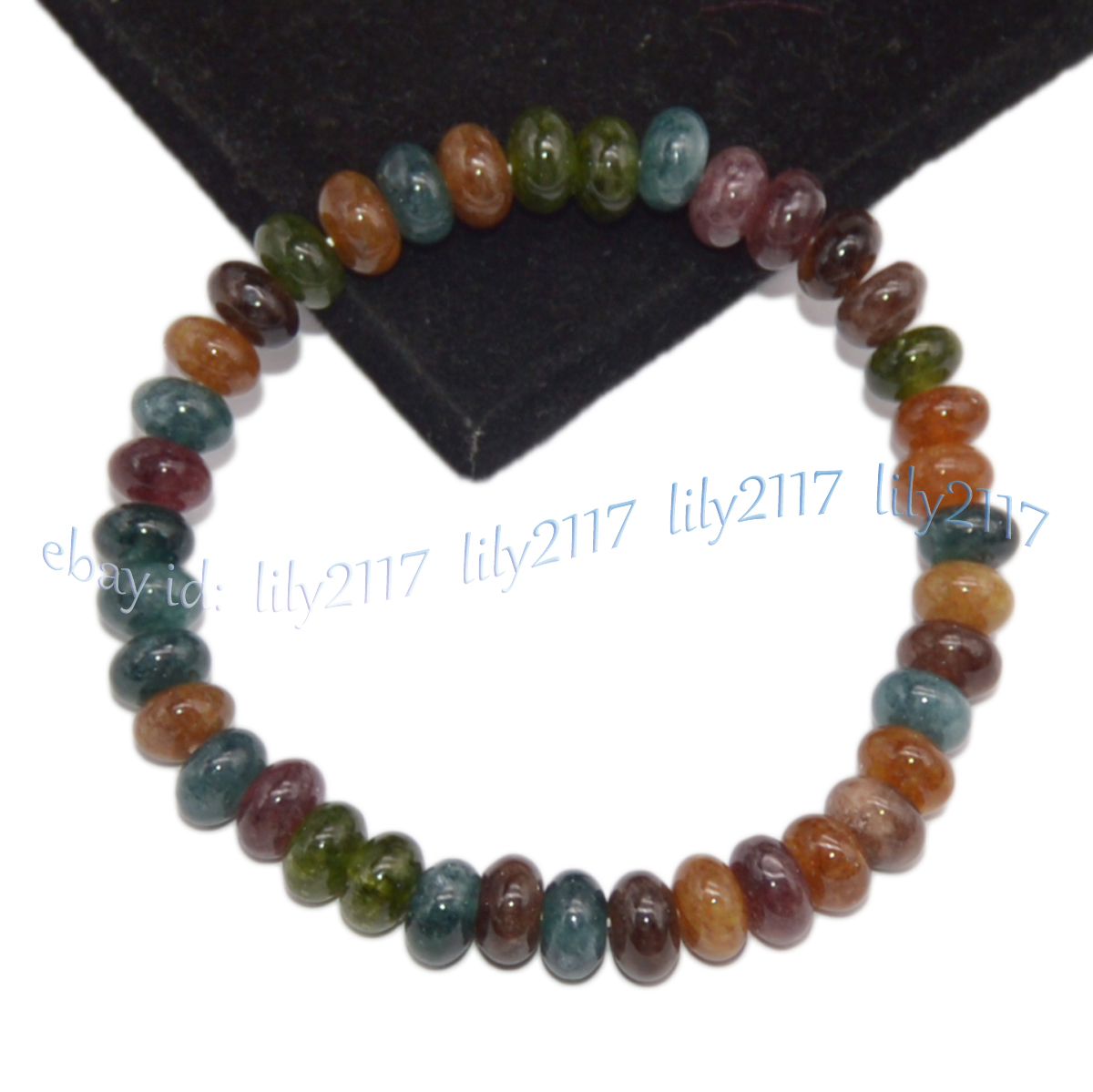 Natural Multicolor Tourmaline Rondelle Gemstone Beads Elastic Bracelet 7.5”