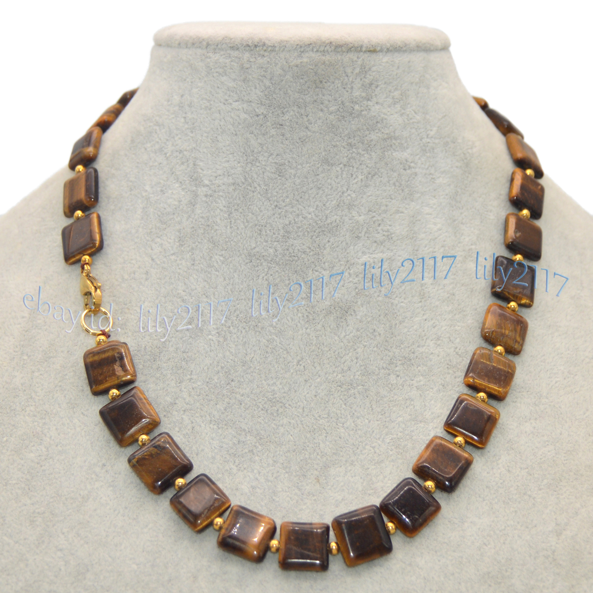 thumbnail image 2 of AAA Natural 12mm Yellow Tiger's Eye Round Bead Necklace – 18-Inch, Silver Plated, Unbranded 2 of 3