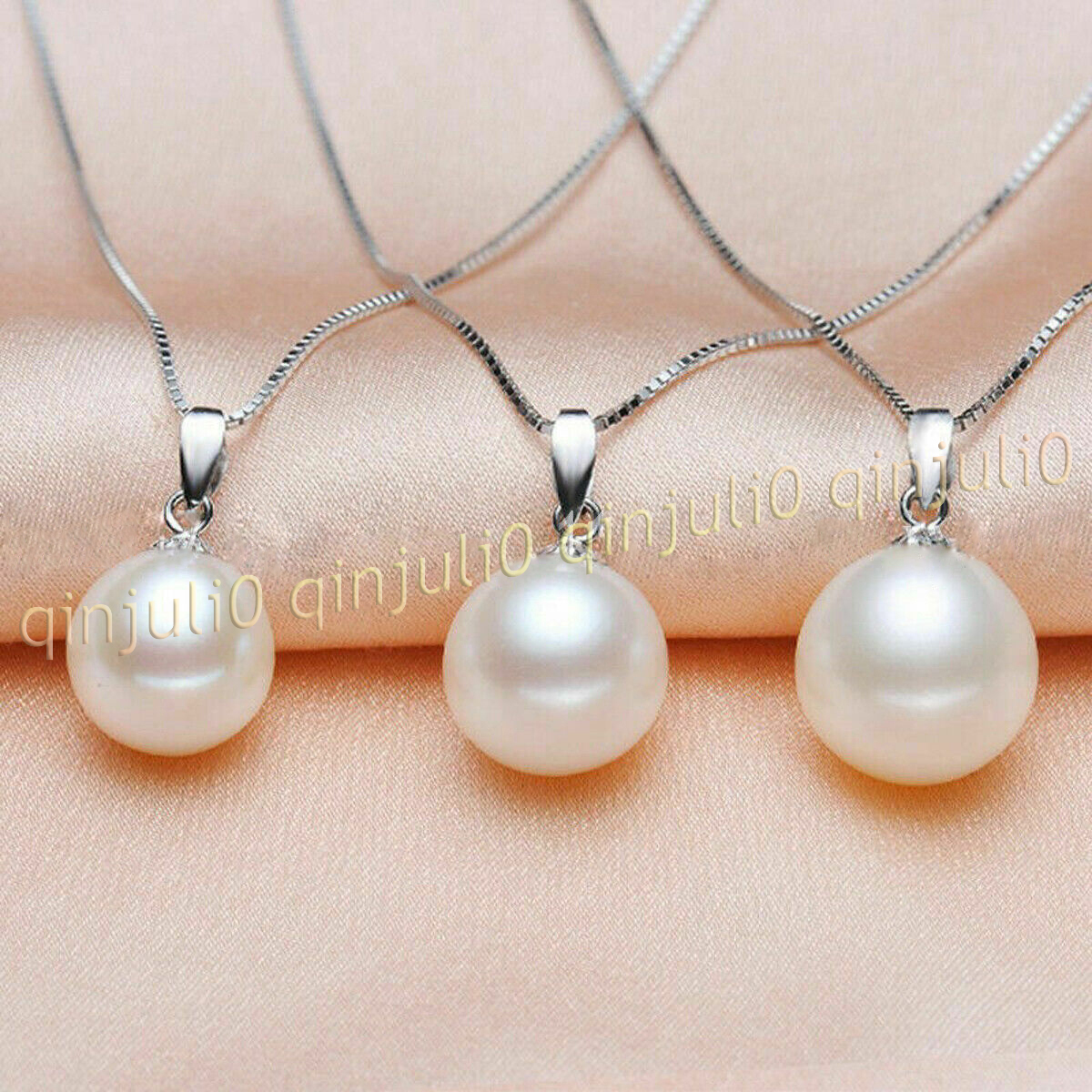 3 pcs Beauty 8-16MM South Sea Round Shell Pearl 925 Silver Pendant Necklace 17'' - Picture 7 of 11