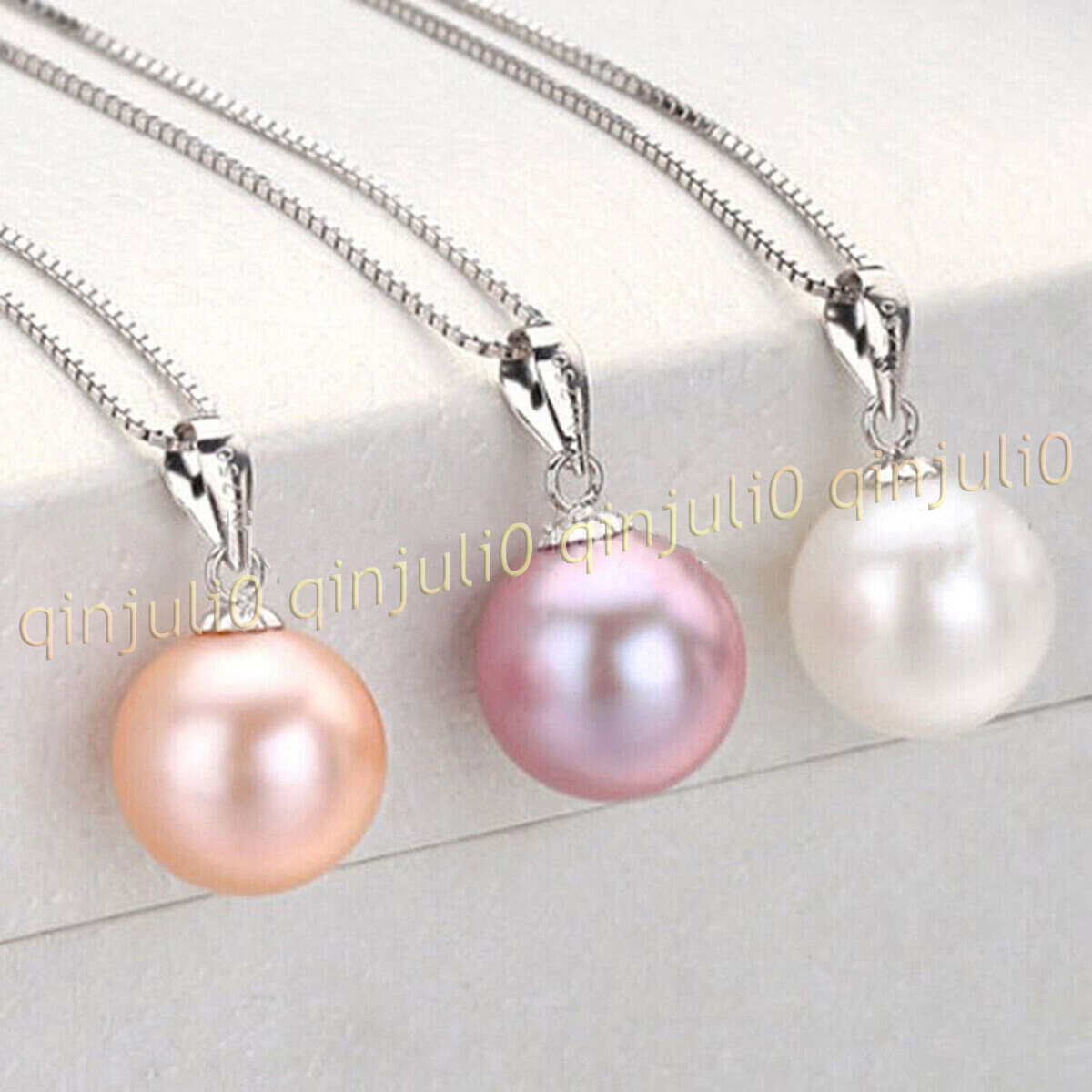 3 pcs Beauty 8-16MM South Sea Round Shell Pearl 925 Silver Pendant Necklace 17'' - Picture 9 of 11