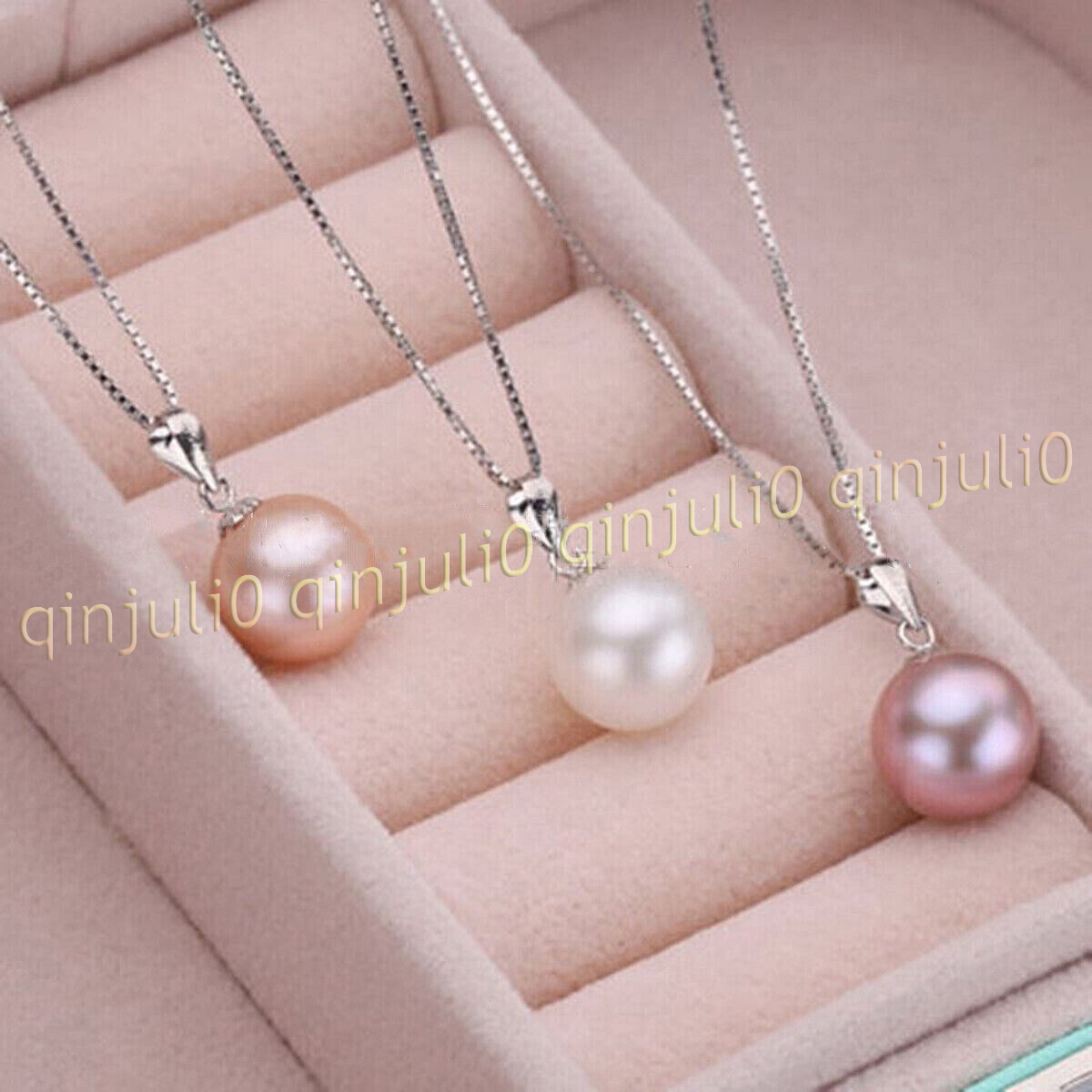 3 pcs Beauty 8-16MM South Sea Round Shell Pearl 925 Silver Pendant Necklace 17'' - Picture 10 of 11