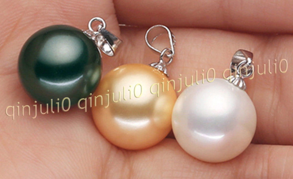 3 pcs Beauty 8-16MM South Sea Round Shell Pearl 925 Silver Pendant Necklace 17'' - Picture 11 of 11