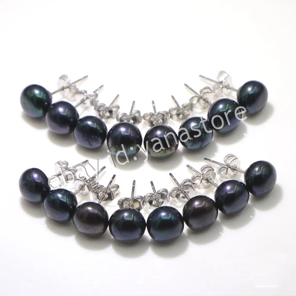 8 Pairs Natural Black White Pink Purple Freshwater Cultured Pearl Stud Earrings - Picture 6 of 10