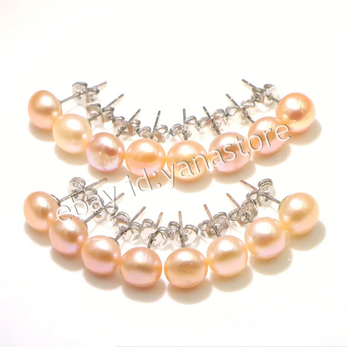 8 Pairs Natural Black White Pink Purple Freshwater Cultured Pearl Stud Earrings - Picture 7 of 10