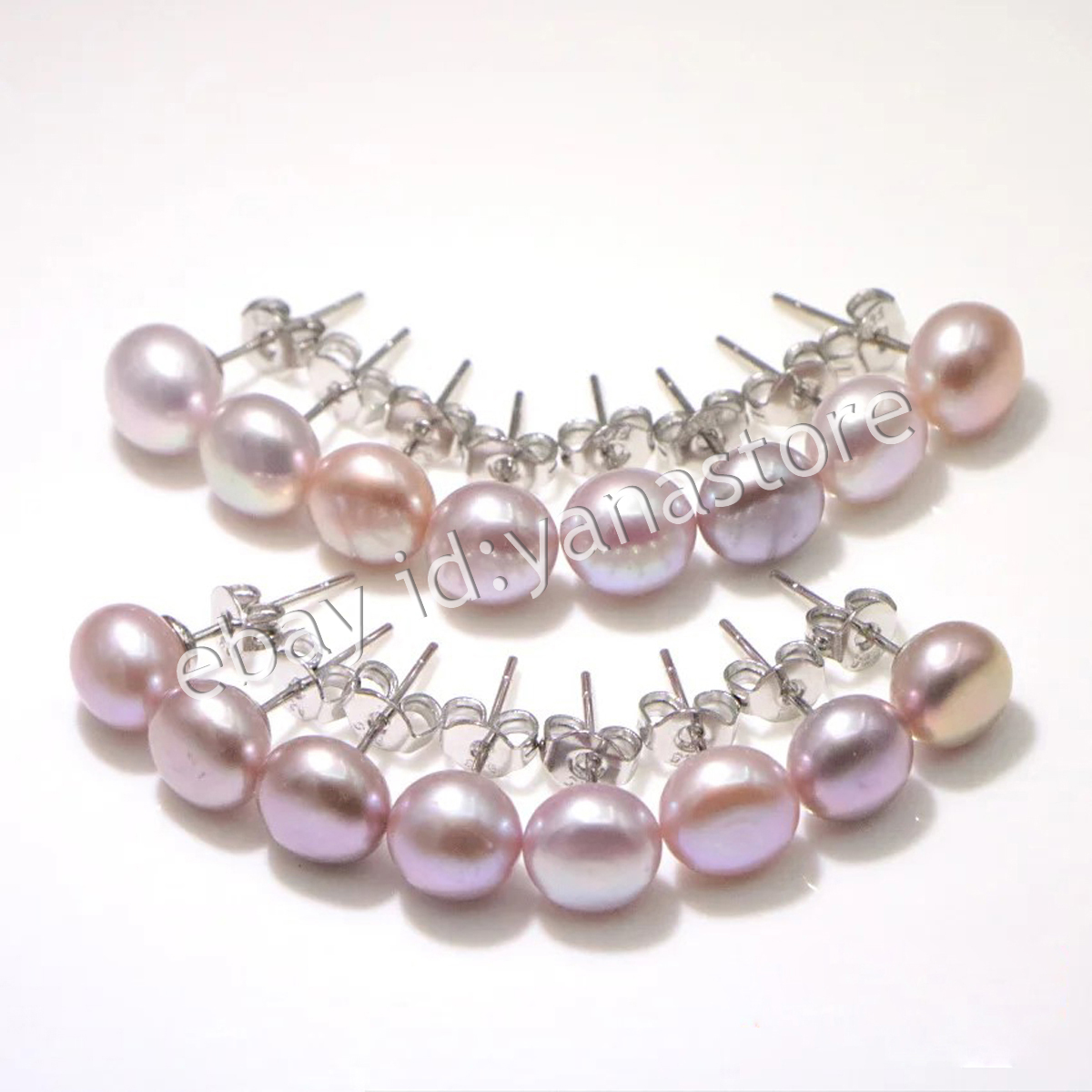 8 Pairs Natural Black White Pink Purple Freshwater Cultured Pearl Stud Earrings - Picture 8 of 10