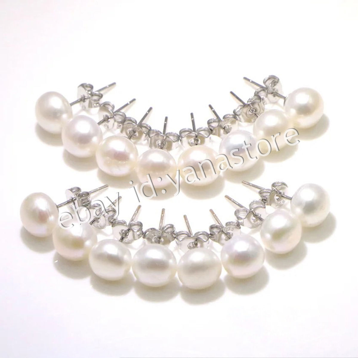 8 Pairs Natural Black White Pink Purple Freshwater Cultured Pearl Stud Earrings - Picture 9 of 10
