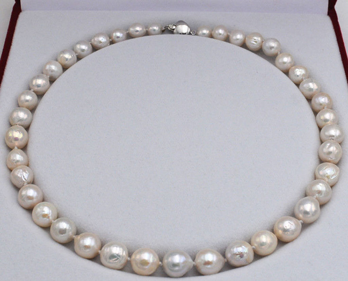 Huge 11-12mm Real Natural White South Sea Baroque Edison Pearl Necklace 14-36'' - Picture 7 of 18