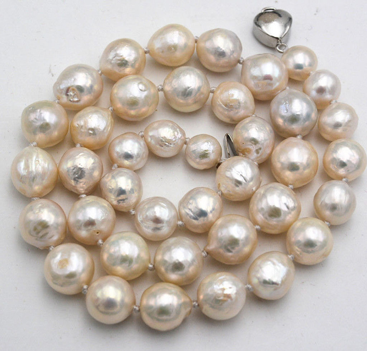 Huge 11-12mm Real Natural White South Sea Baroque Edison Pearl Necklace 14-36'' - Picture 9 of 18