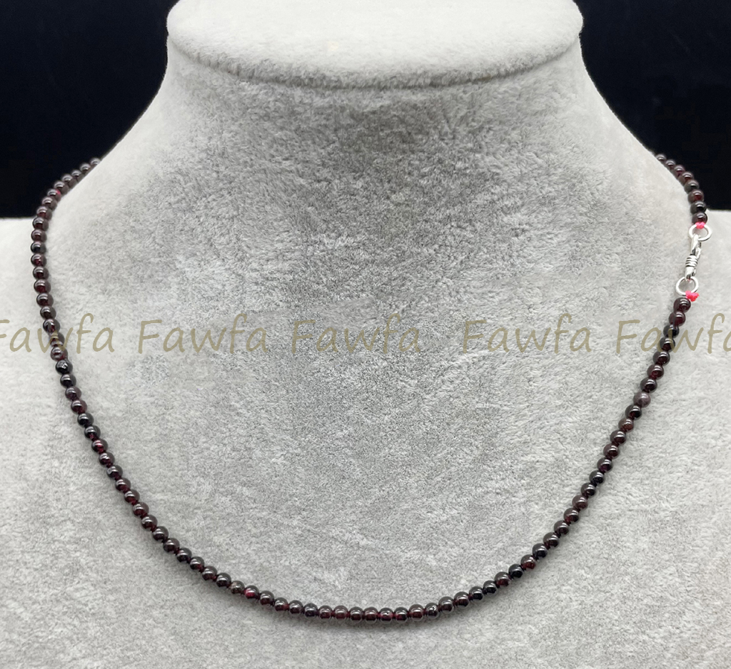 3MM Natural Dark Red Garnet Smooth Round Gems Beads Necklace 16-36″ Silver Clasp