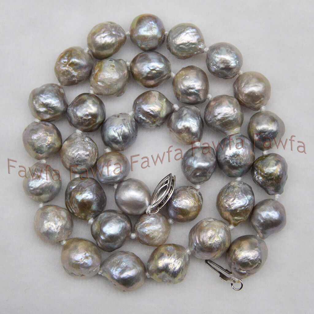Huge 10-12mm Natural Silver Freshwater Reborn Keshi Baroque Pearl Necklace14-48" - Picture 7 of 16