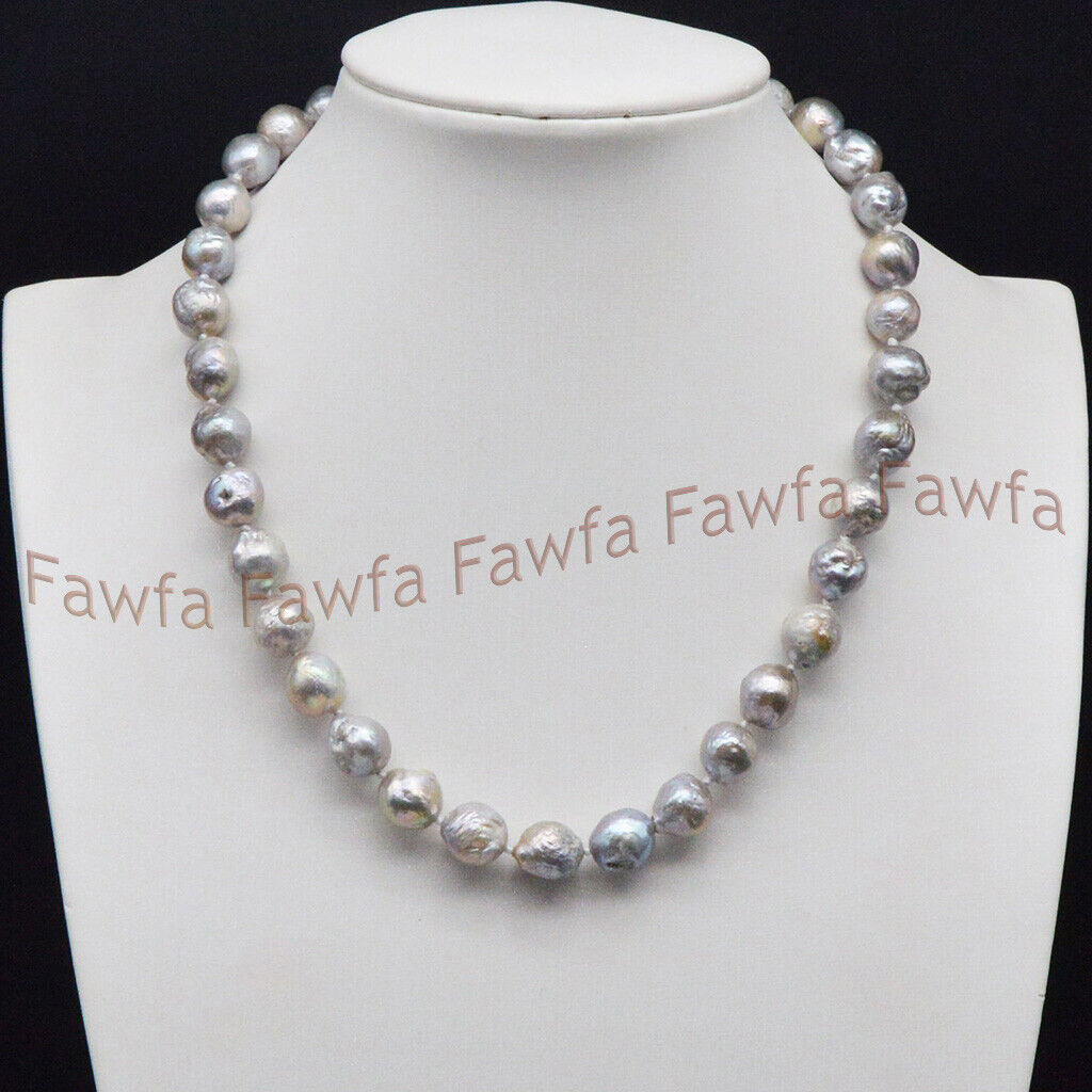 Huge 10-12mm Natural Silver Freshwater Reborn Keshi Baroque Pearl Necklace14-48" - Picture 8 of 16