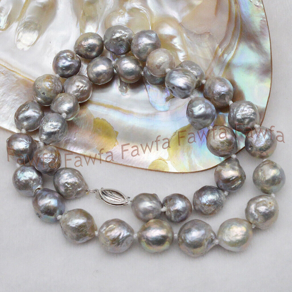 Huge 10-12mm Natural Silver Freshwater Reborn Keshi Baroque Pearl Necklace14-48" - Picture 9 of 16