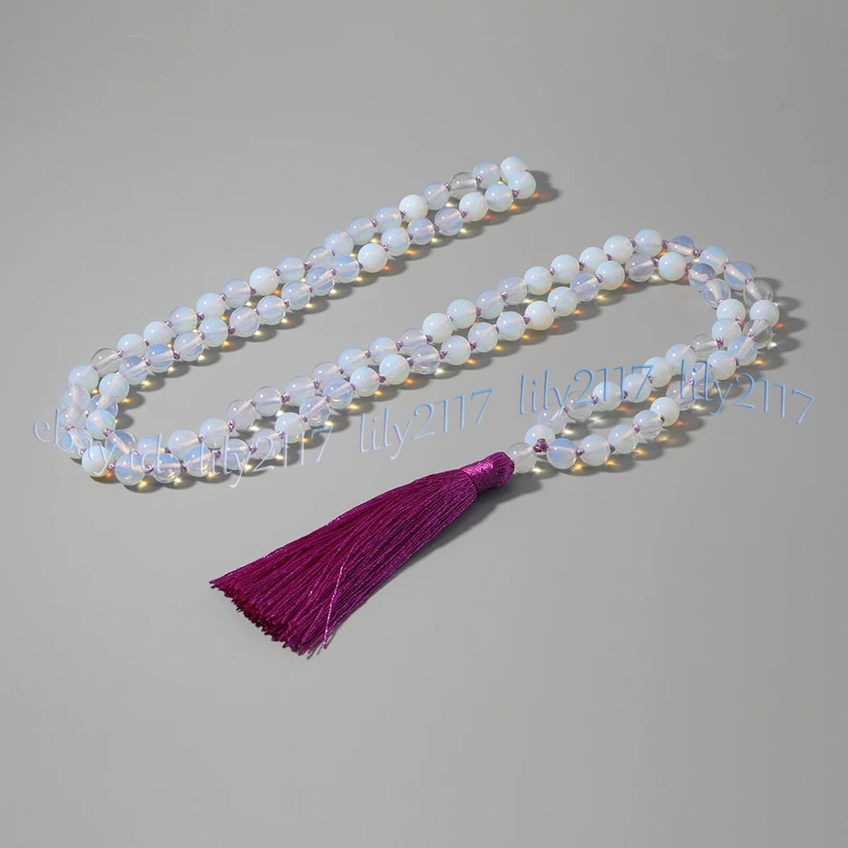 White Opal 108 Prayer Beads Tibet Buddhist Mala Necklace Meditation Healing Yoga