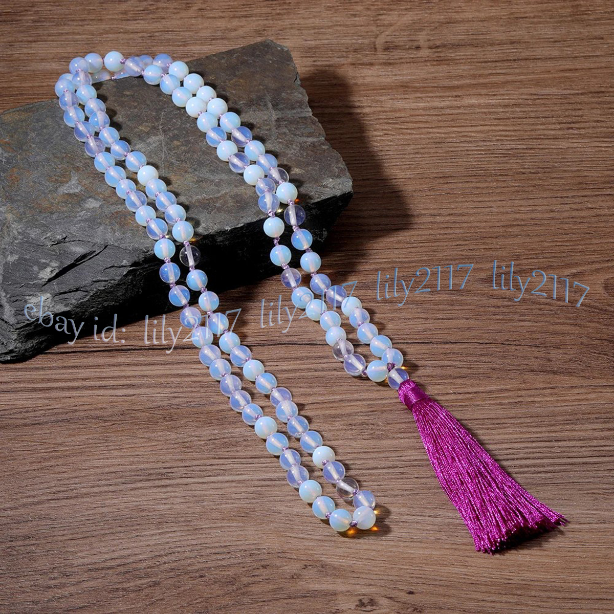 White Opal 108 Prayer Beads Tibet Buddhist Mala Necklace Meditation Healing Yoga