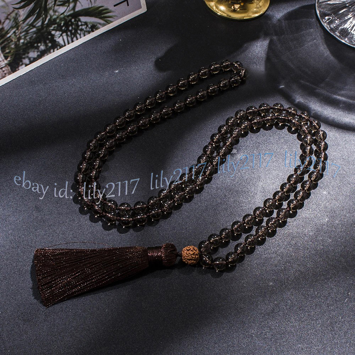 Smoky Quartz 108 Prayer Beads Tibet Buddhist Mala Necklace Meditation Rosary