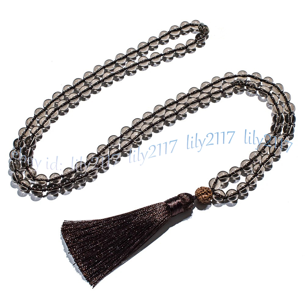 Smoky Quartz 108 Prayer Beads Tibet Buddhist Mala Necklace Meditation Rosary