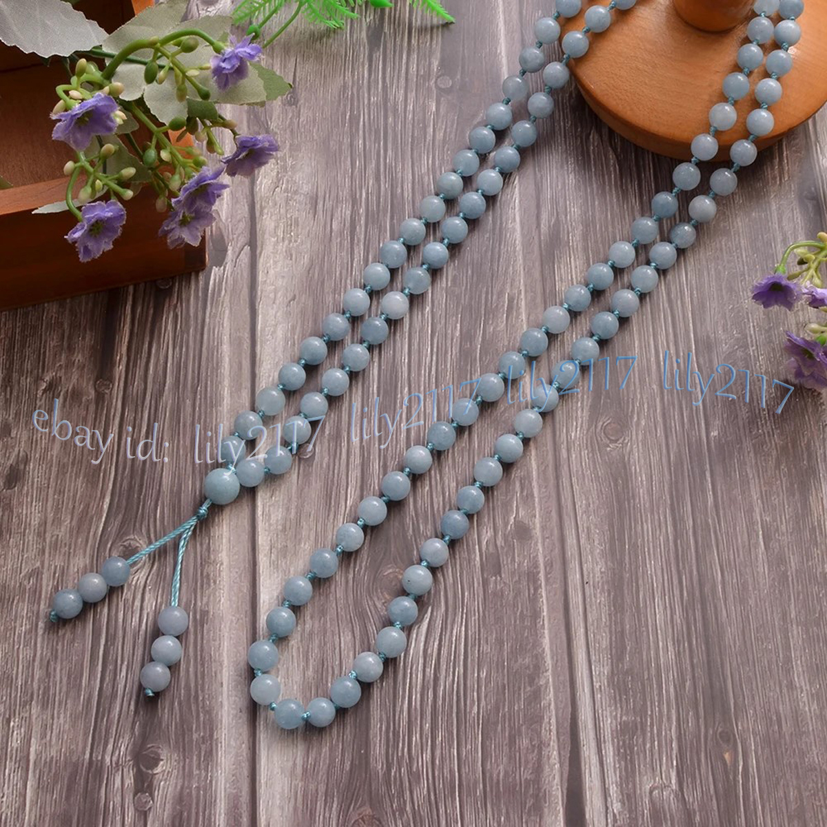 Blue Aquamarine 108 Prayer Beads Tibet Buddhist Mala Necklace Meditation Rosary