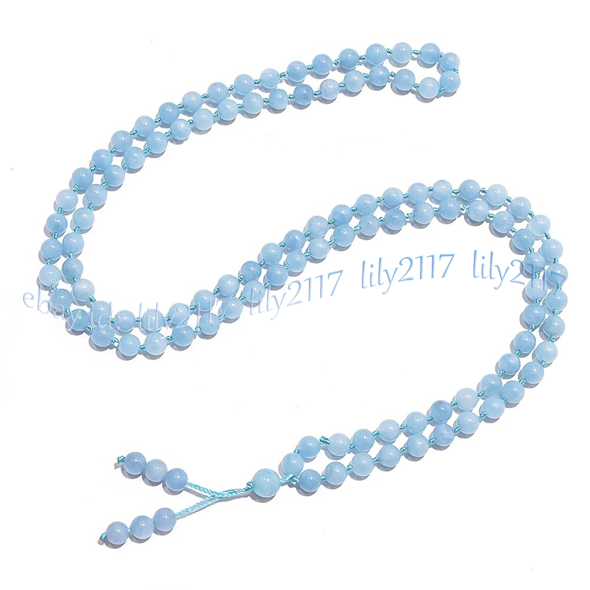 Blue Aquamarine 108 Prayer Beads Tibet Buddhist Mala Necklace Meditation Rosary