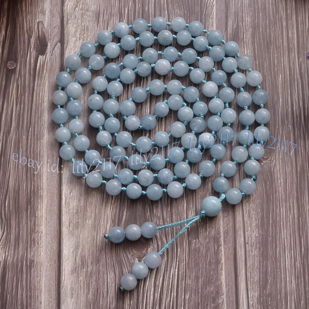 Blue Aquamarine 108 Prayer Beads Tibet Buddhist Mala Necklace Meditation Rosary