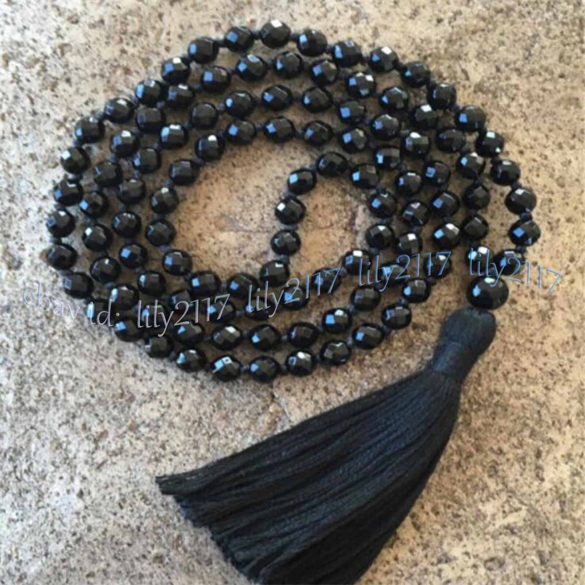 Faceted Black Agate 108 Prayer Beads Mala Necklace Tibet Buddhist Meditation