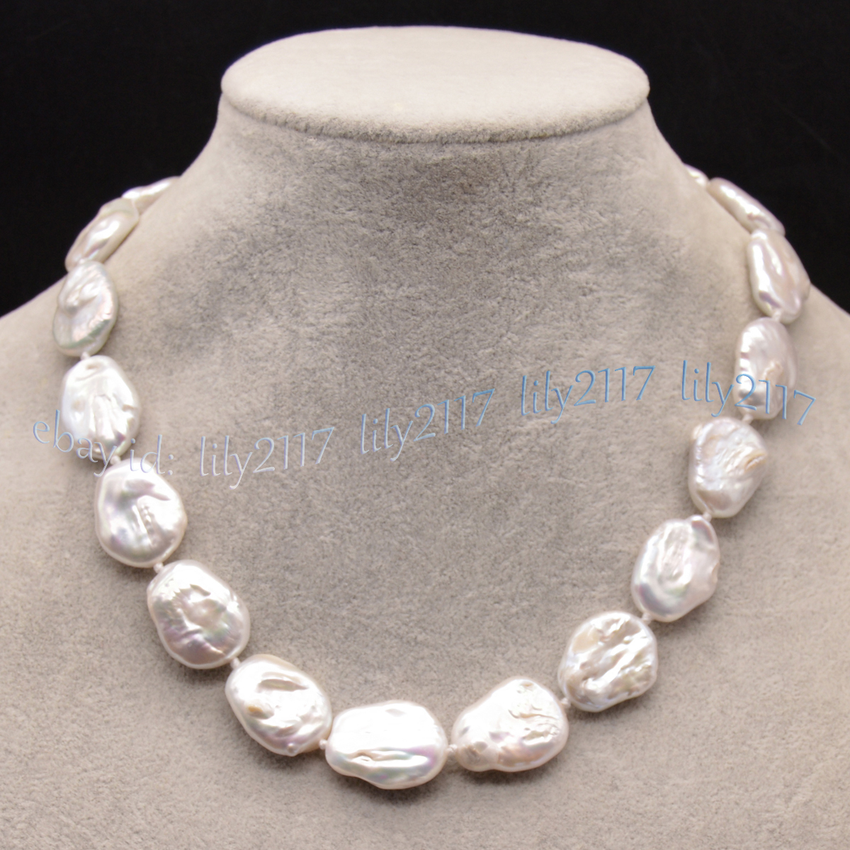 17-22mm Real Natural South Sea Flat Baroque White Pearl Beads Necklace 14-36inch