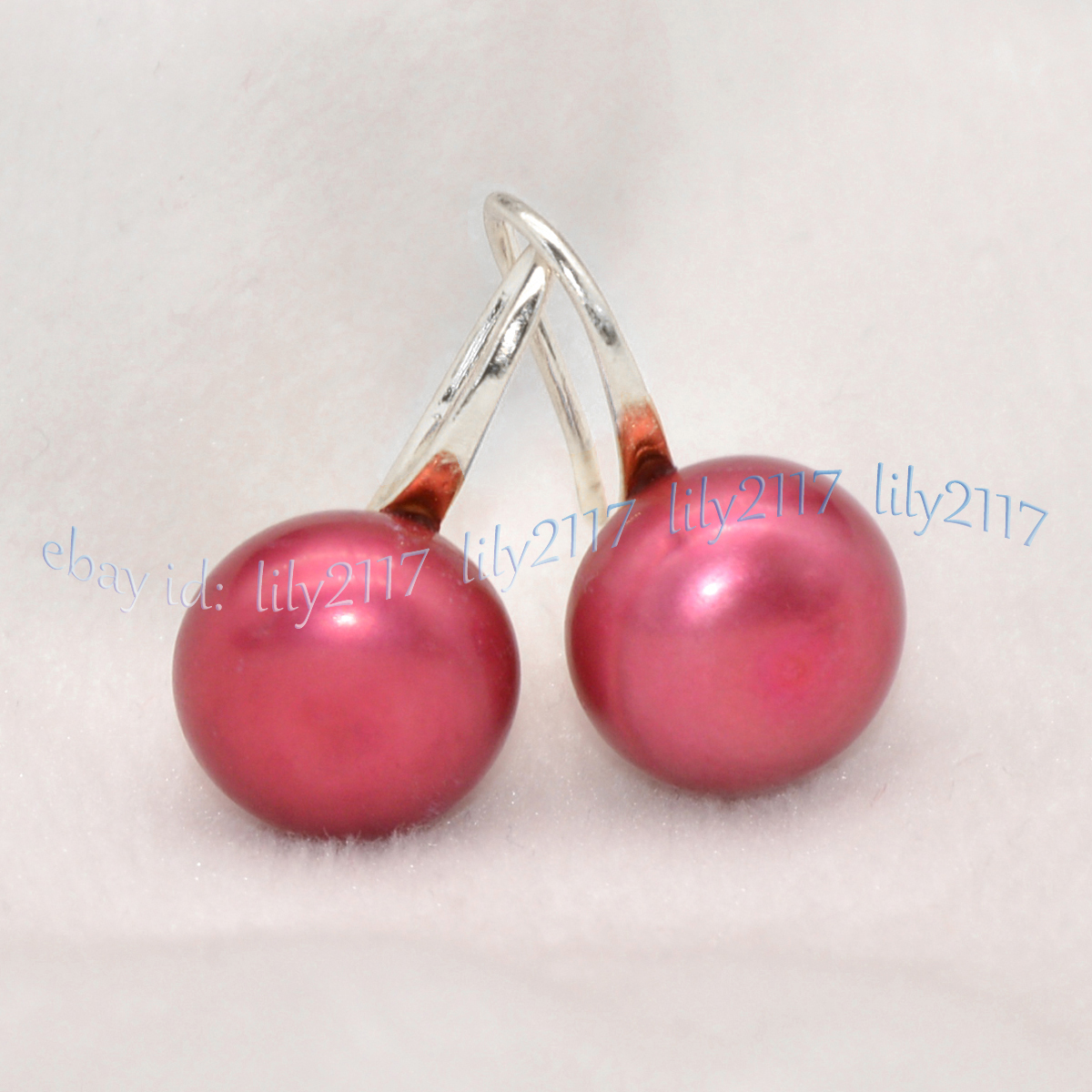 11-12mm Genuine Natural Deep Red Akoya Freshwater Pearl Dangle Hook Earrings
