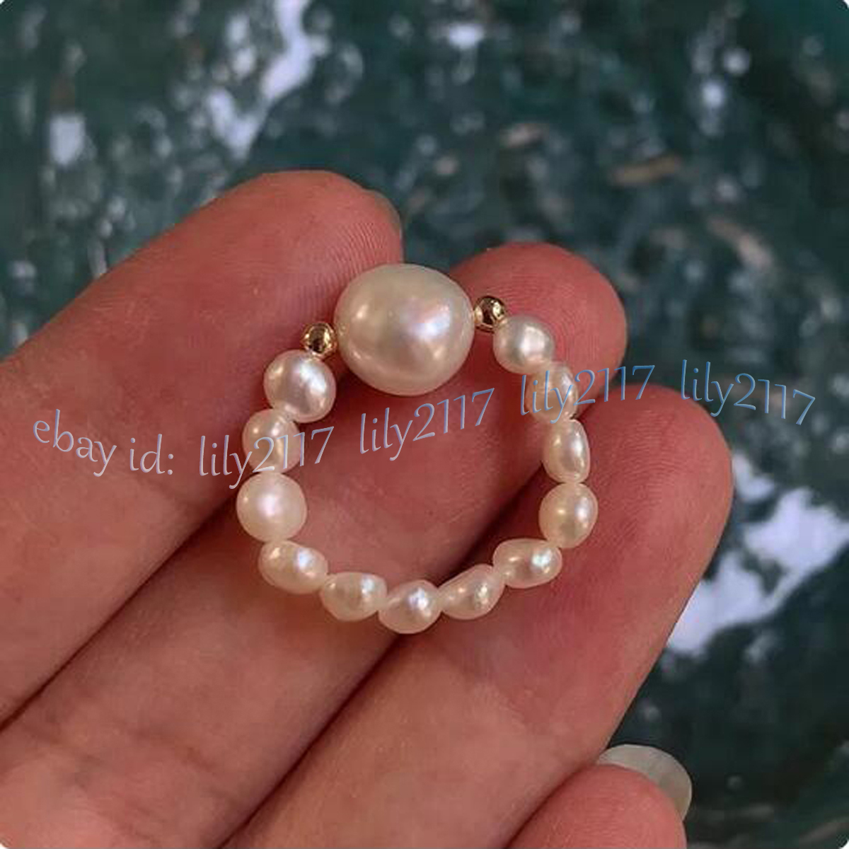 Real Natural White Pink Purple Baroque Pearl Adjustable Stretchy Finger Rings