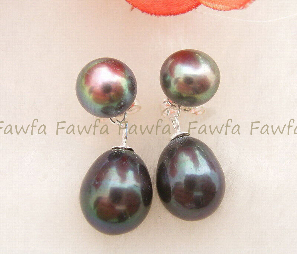 Genuine Natural 7-8mm 9x11mm Black White Pink Purple Pearl Dangle Stud Earrings