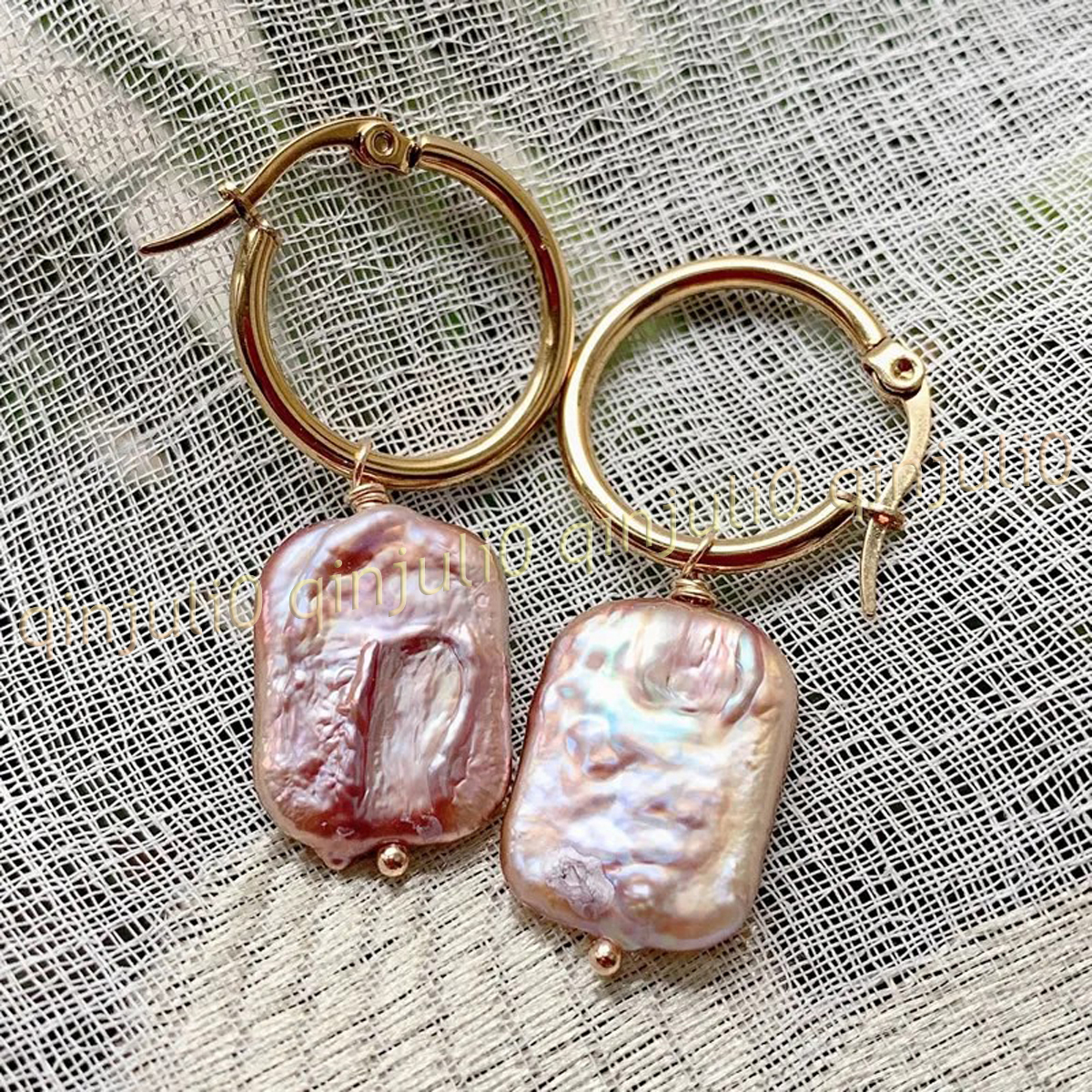 15x20mm Real Natural South Sea Freshwater Baroque Rectangle Pearl Dangle Earring - Picture 7 of 7