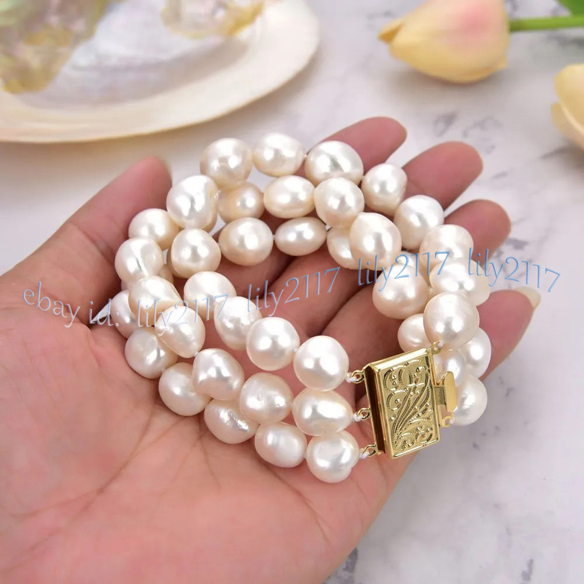3 Rows Real Natural White Freshwater Baroque Pearl Bracelet Jewelry 7.5'' 6-12mm - Picture 7 of 12