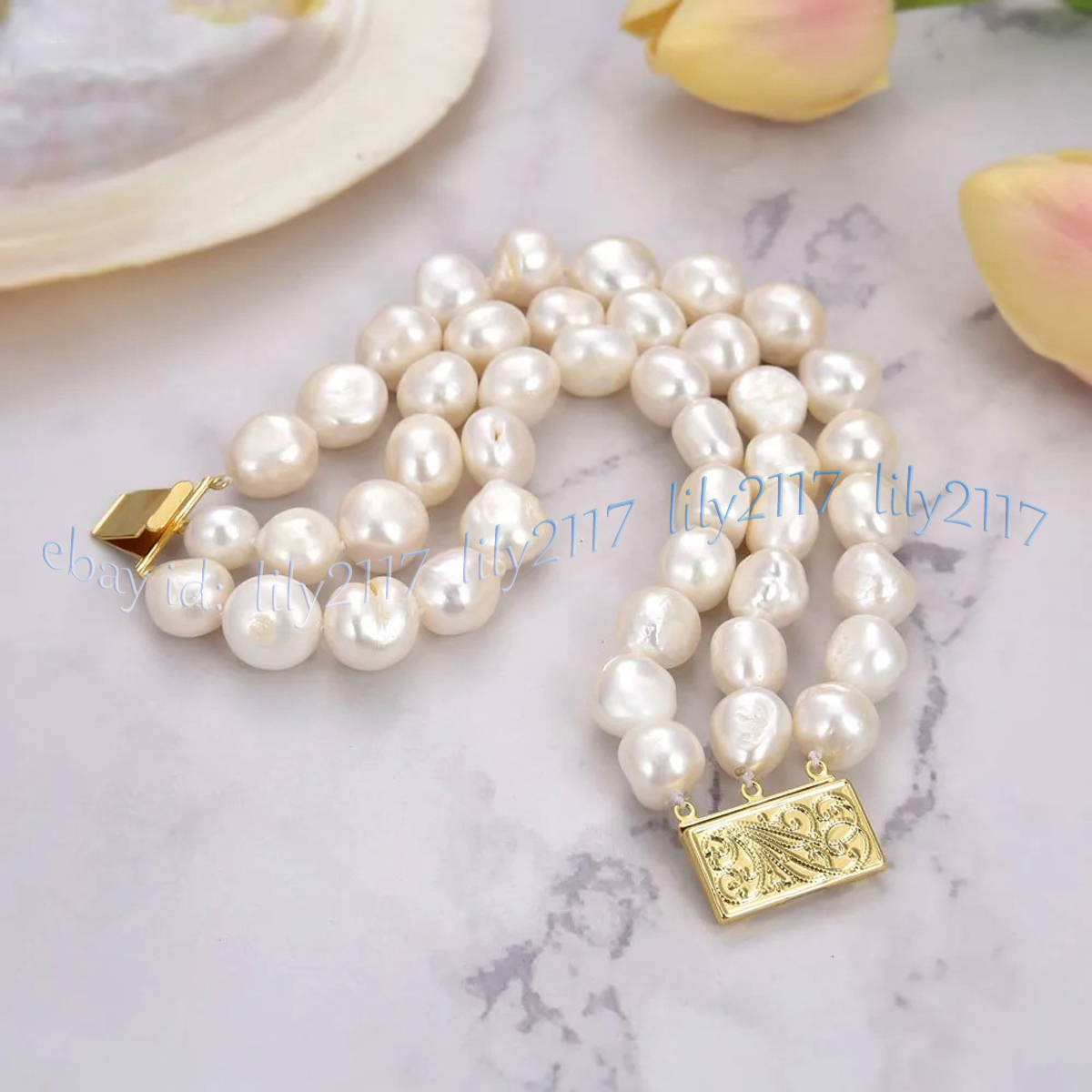 3 Rows Real Natural White Freshwater Baroque Pearl Bracelet Jewelry 7.5'' 6-12mm - Picture 8 of 12