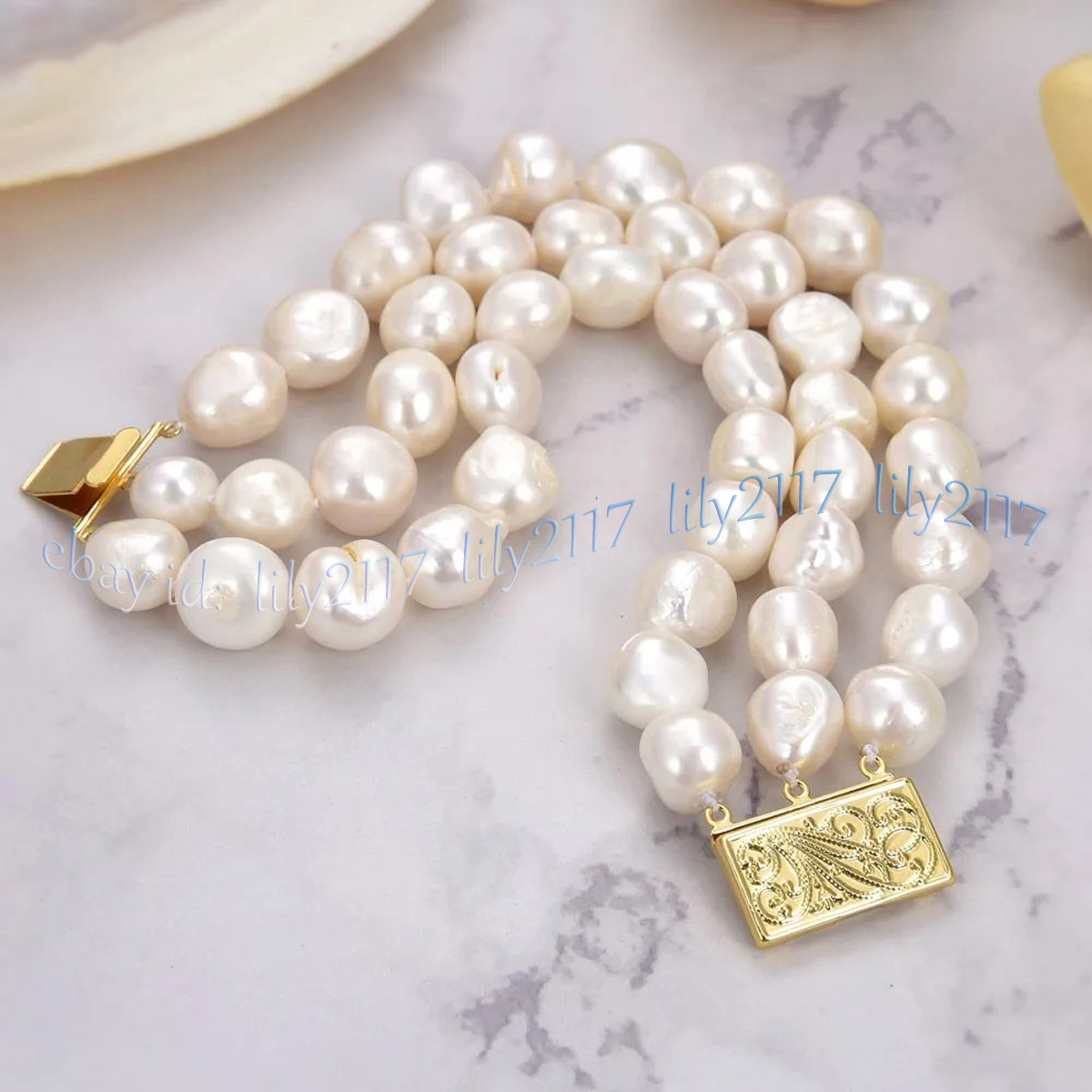3 Rows Real Natural White Freshwater Baroque Pearl Bracelet Jewelry 7.5'' 6-12mm - Picture 11 of 12