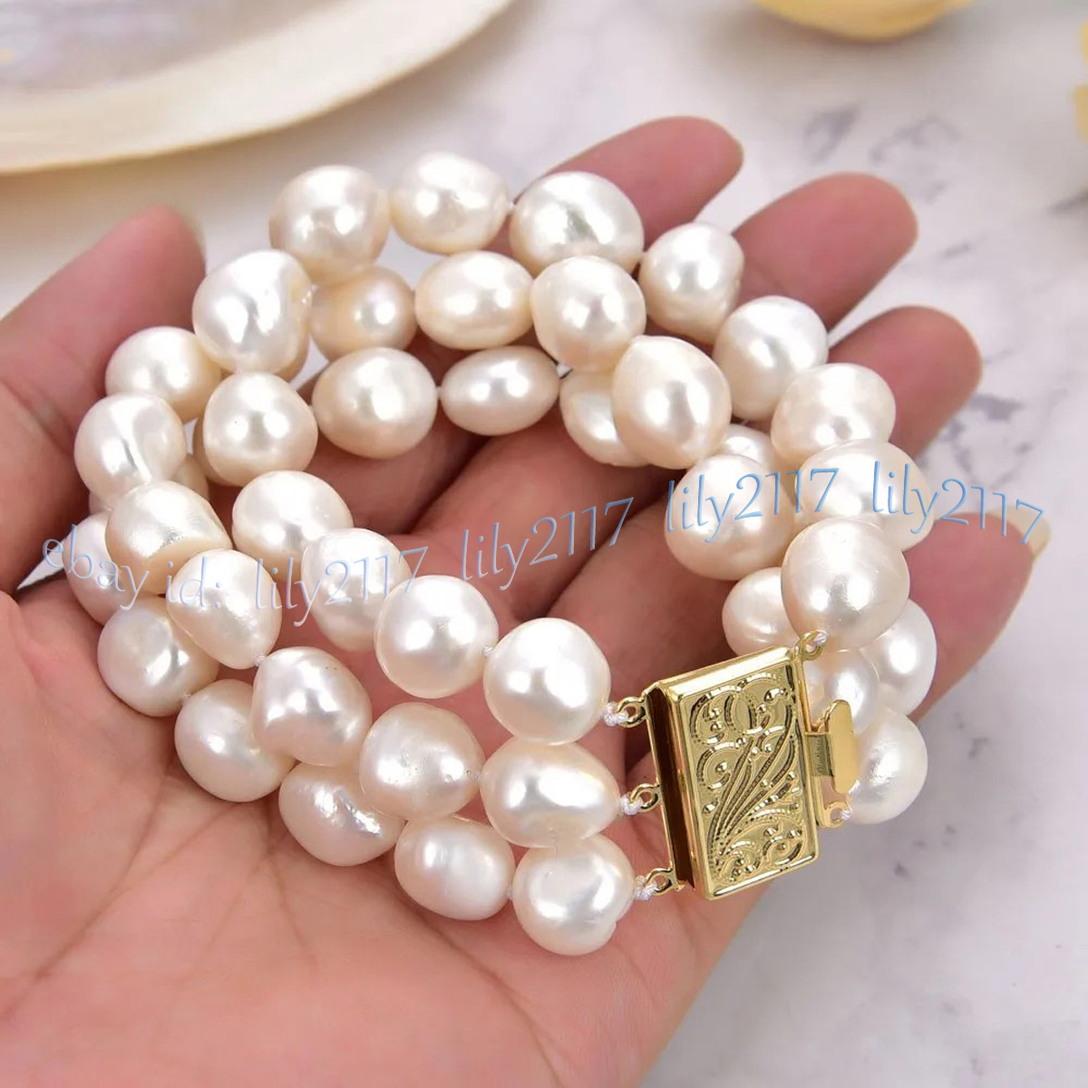 3 Rows Real Natural White Freshwater Baroque Pearl Bracelet Jewelry 7.5'' 6-12mm - Picture 12 of 12