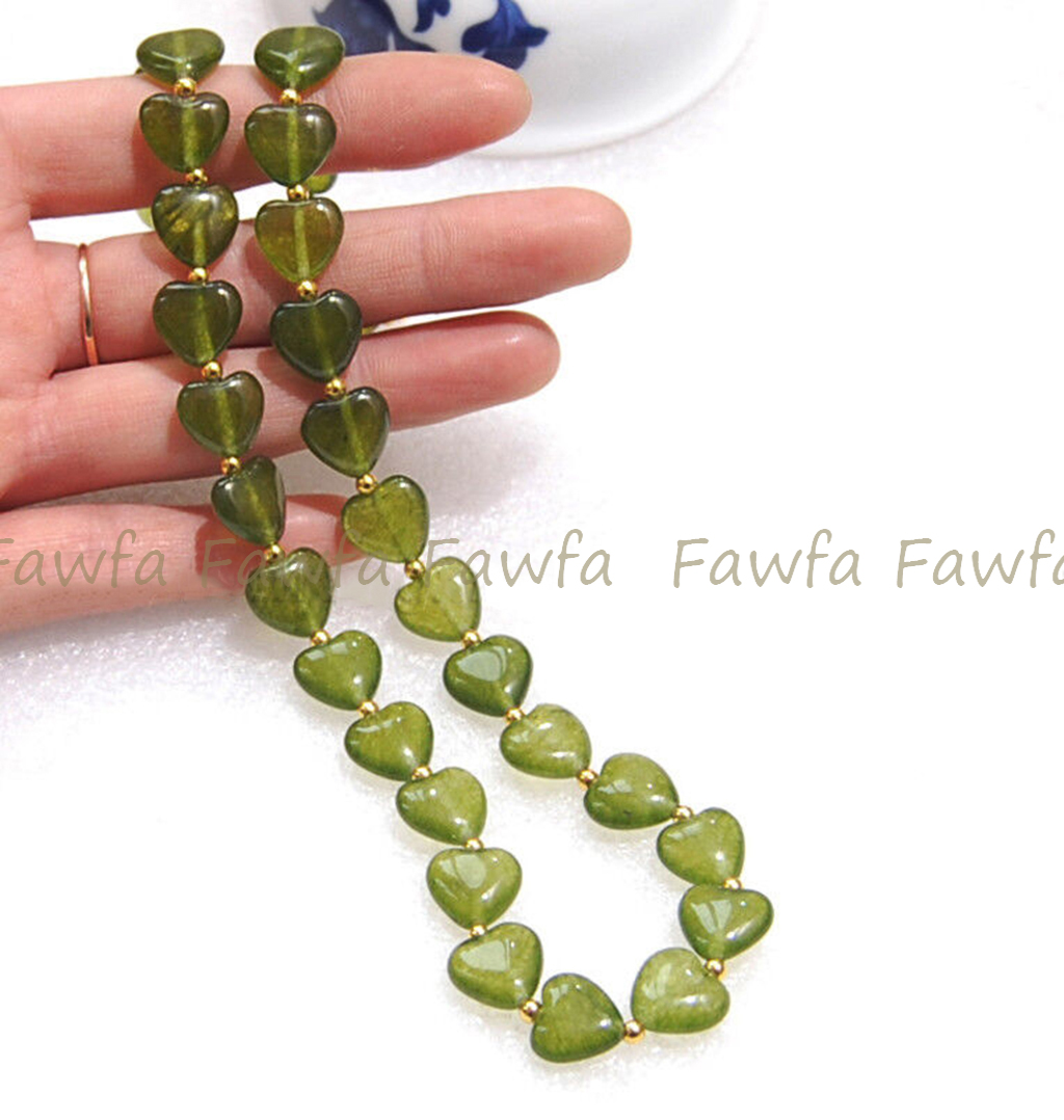 Charm 12mm Natural Green Peridot Heart Shaped Gemstone Beads Necklace 14-36'' - Picture 12 of 15
